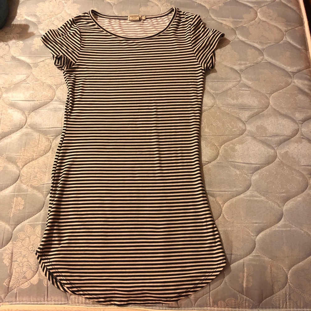 Black and white stressed dress.